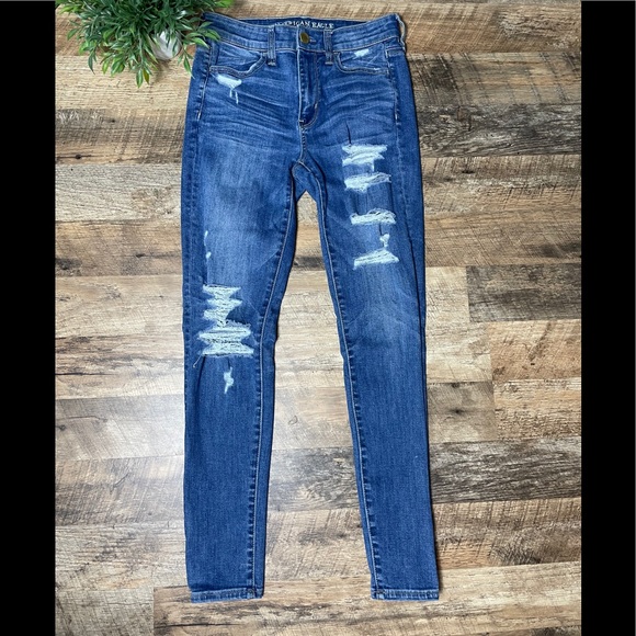 American Eagle High Rise Legging Distressed Size 4 - Picture 1 of 10